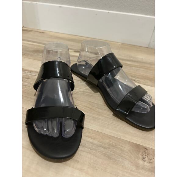 Lauren Conrad Black Strap Sandals Women size 10 Slides Flats - Picture 3 of 5